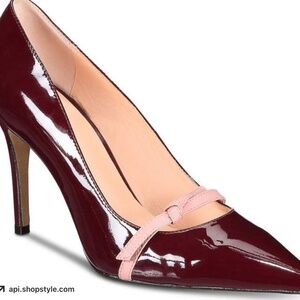 Kate Spade Viola Patent Leather Deep Cherry Pale Pink Bow Pumps High Heels